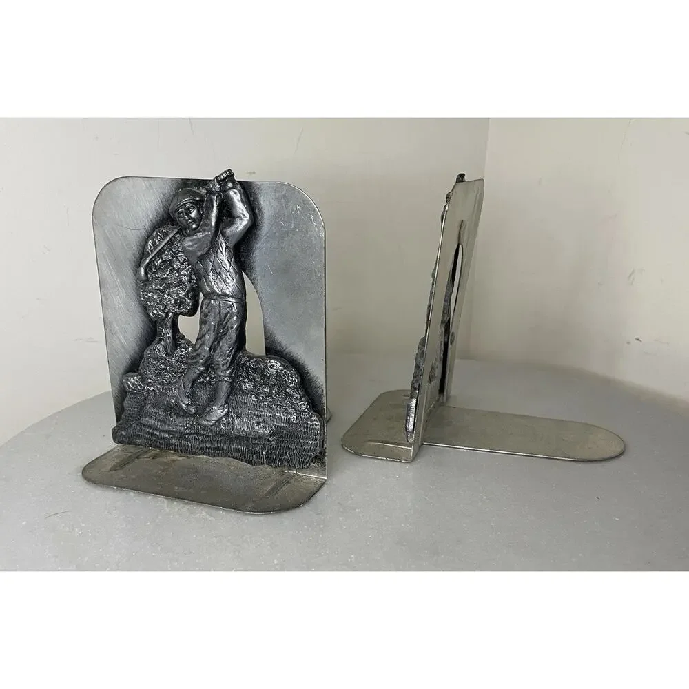 Golfer Bookends Silver Pewter Tone Metal Golf Golfing PGA